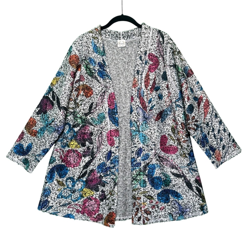 Et Lois Cardigan TY6700 Floral Butterfly Boucle Knit Open Front Multi L Cottage‎